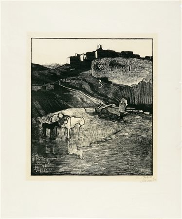 Giuseppe Biasi, Sassari. 1900. Xilografia su velina. mm 320x298. Foglio: mm...