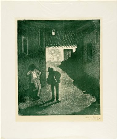 Giuseppe Biasi, Serenata notturna. 1931. Linoleografia su velina. mm 30x35....