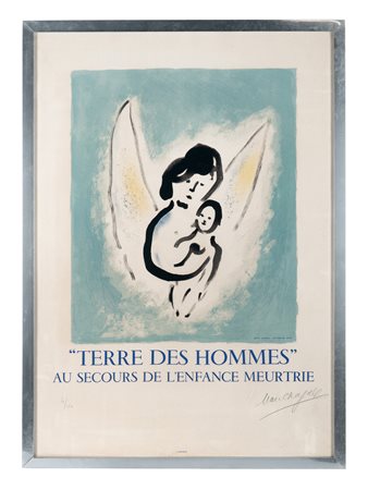 Marc Chagall, Terre des Hommes. 1971. Manifesto litografico a colori su carta...