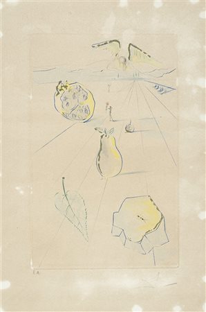 Salvador Dalì, Die Frücte des Tales. 1971. Acquaforte e pochoir con ritocchi...