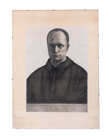 Ettore Di Giorgio, Dux. 1930. Litografia. mm 710x500. Foglio: mm 1000x700....