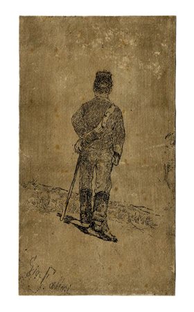 Giovanni Fattori, Un soldato. 1800. Acquaforte su zinco. mm 199x94....
