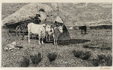 Giovanni Fattori, Bovi al carro (Maremma). 1800. Acquaforte su zinco. mm...