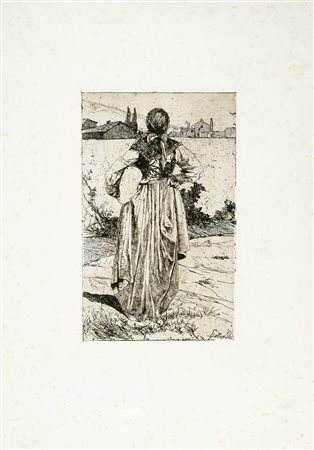 Giovanni Fattori, Donna del gabbro. 1883. Acquaforte. mm 340x214. Foglio: mm...