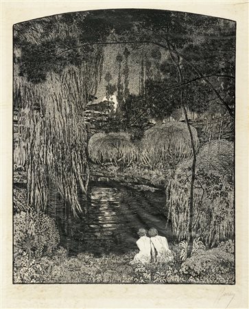 Giovanni Guerrini, Il canto dell'usignolo. 1914. Litografia. mm 485x395....