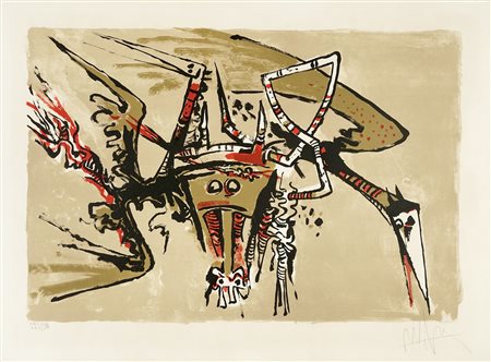 Wifredo Lam, Pájaro surrealista. 1966. Litografia. mm 380x555. Foglio: mm...
