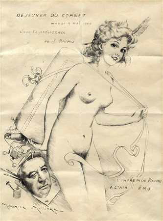 Maurice Milliere, Déjeuner du cornet. 1944. Litografia. mm 290x220. Foglio:...