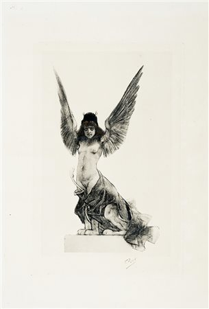Félicien Rops, Lotto composto di 2 incisioni a tema chimera. 1876. 1) Poisson...
