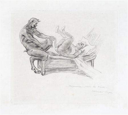 Félicien Rops, Lotto composto di 3 incisioni a tema sessuale. 1800. 1)...