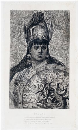 Félicien Rops, Pallas. 1874. Acquaforte. mm 310x175. Foglio: mm 470x338. "WL"...