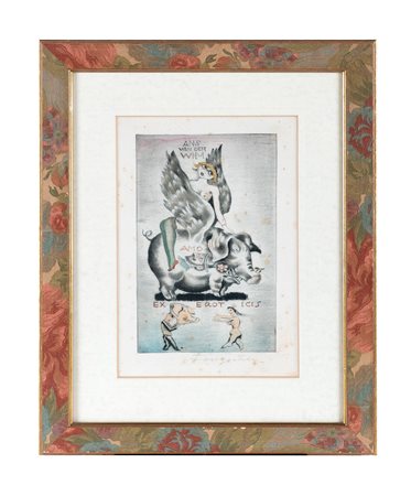Michel Fingesten, Ex Eroticis Ans Van Der Wim. 1920. Puntasecca acquerellata...