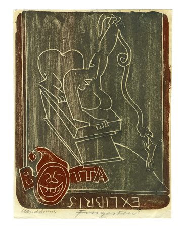 Michel Fingesten, Ex Libris Botta. 1940. Linoleografia. mm 184x145. Foglio:...