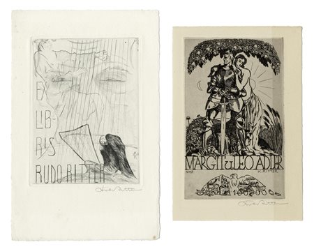 Karl Ritter, Lotto composto di 2 Ex Libris. 1920. 1) Ex Libris Rudo Ritter....