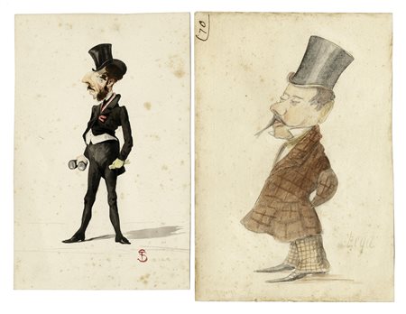 Autori vari, Lotto composto di 2 disegni caricaturali. 1800. 1) Lega S.,...