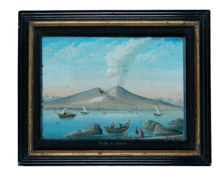 Lotto composto di 1 dipinto e 2 pochoir. 1900. 1) Esposito (?), Il Golfo di...