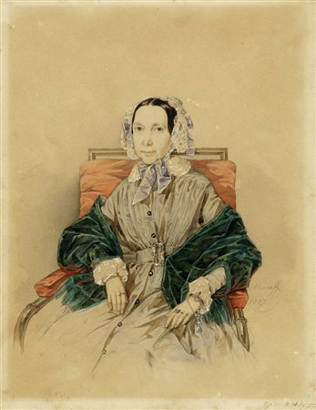Nikolai Michailovich Alexejeff, Ritratto di dama con cuffia con fiocco. 1847....