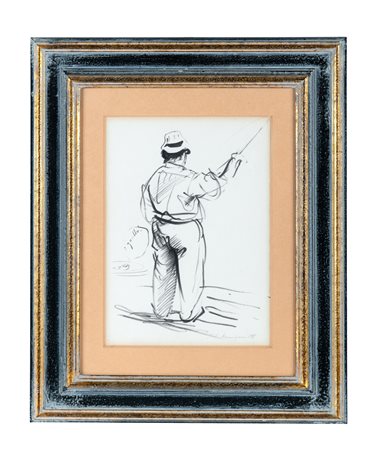 Pietro Annigoni, Pescatore. 1900. Pennarello e feltro nero su carta. mm...