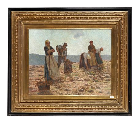 Adriano Baracchini Caputi [attribuito a], Contadini. 1900. Olio su cartone....
