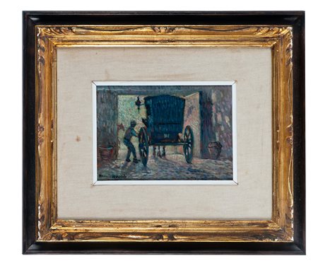 Benvenuto Benvenuti, Carro. 1925. Olio su cartone. cm 15,5x22. Firma in basso...