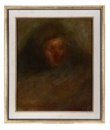 Ugo Bernasconi [attribuito a], Volto femminile. 1900. Olio su cartone telato....