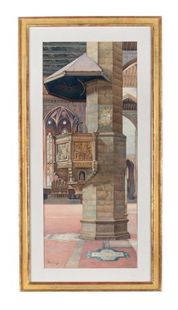 Odoardo Borrani, Il Pulpito di Santa Croce a Firenze. 1881. Acquerelli e...