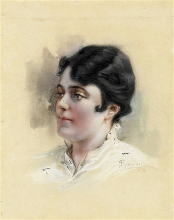 Antonio Bresciani, Ritratto femminile. 1918. Tecnica mista su cartone. mm...