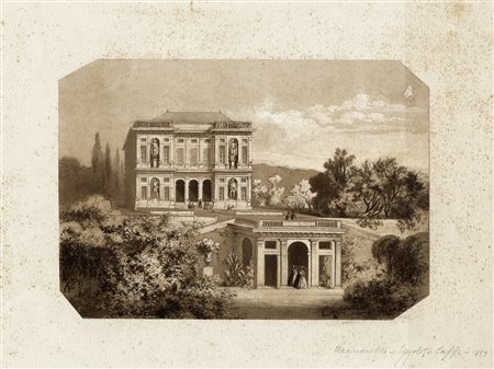 Ippolito Caffi, Veduta di Villa Cambiaso a Genova. 1859. Penna e inchiostro...