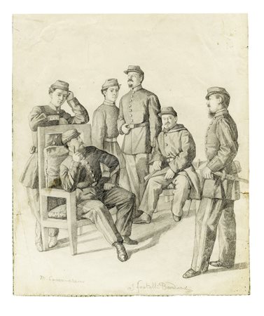 Michele Cammarano , I Fratelli Bandiera. 1800. Matita su carta. mm 276x235....