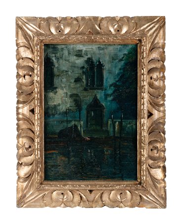 Beppe Ciardi [attribuito a], Notturno veneziano. 1900. Olio su tavoletta. cm...