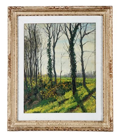 Luigi Comolli, Marzo. 1900. Olio su tavoletta. cm 45,5x37,5. Firmato in basso...