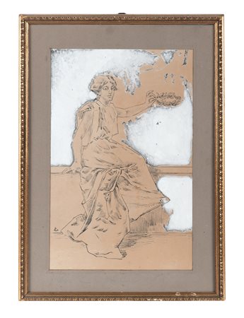 Luigi Conconi, Figura femminile con corona d'alloro. 1900. Penna e inchiostro...