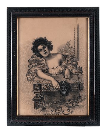 Vittorio Matteo Corcos [da], Smascherata. 1911. Carboncino su carta. mm...