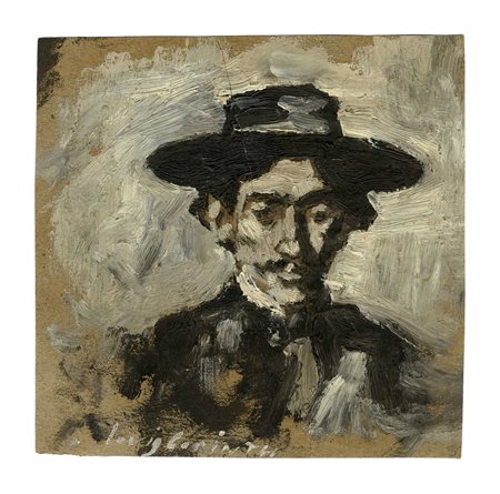 Lovis Corinth [attribuito a], Ritratto maschile con cappello. 1900. Olio su...