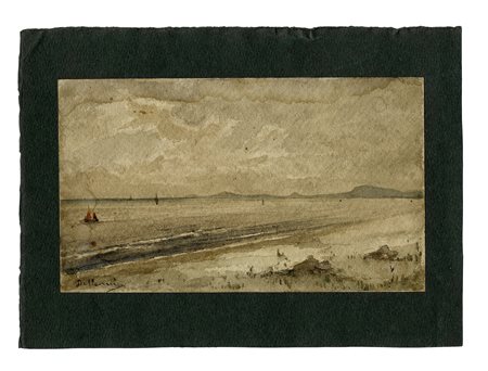 Lorenzo Delleani, Marina. 1800. Acquerelli su carta greve. mm 112x190. Firma...