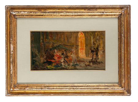 Federico Faruffini, Bozzetto per scena di mercato. 1800. Olio su masonite. cm...