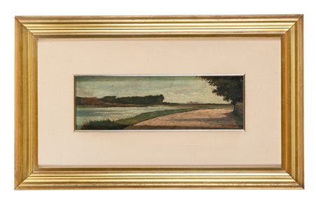 Giovanni Fattori, Paesaggio toscano con ruscello. 1880. Olio su tavoletta. cm...