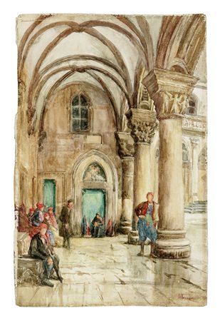 Giacomo Favretto [attribuito a], Studio di porticato. 1800. Matita e...