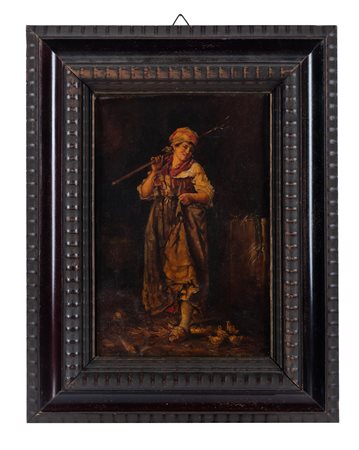 Giacomo Favretto, La contadina. 1800. Olio su tela. cm 29,5x19. Firma in...