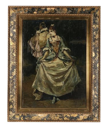 Giacomo Favretto [attribuito a], Bozzetto per Balletto veneziano. 1850. Olio...