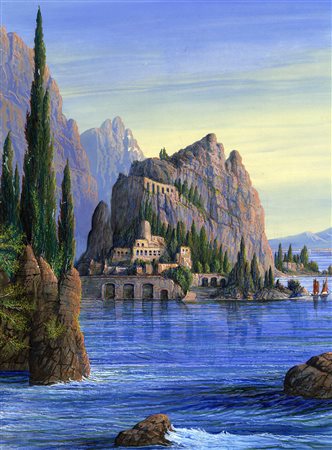 Wilhelm Frölich, Vista con lago. 1900. Acquerelli e guazzo su carta. mm...