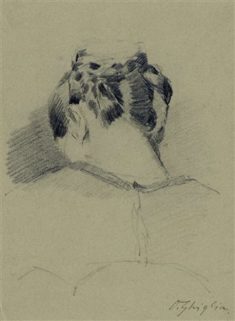 Oscar Ghiglia, Isa Morandini di spalle. 1900. Matita su carta antracite. mm...