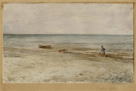 Luigi Gioli, Marina. 1909. Acquerelli su carta. mm 147x238. Firma in basso a...