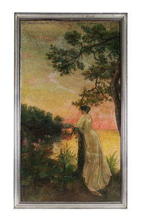 Eugène Habert [attribuito a], Il tramonto. 1800. Olio su tela. cm 132x72....