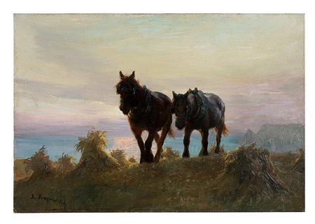 Lucy Elizabeth Kemp-Welch, Cavalli al ritorno dopo il lavoro. 1940. Olio su...