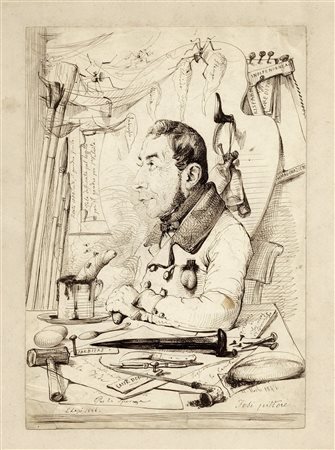 Emilio Lapi, Lotto composto di 2 caricature. 1846. Coppia di penne e...