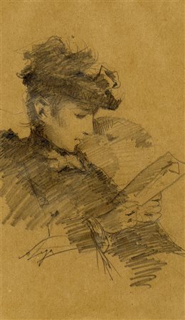Silvestro Lega, Poesia. 1800. Matita su carta bruna. mm 192x122. Firma in...