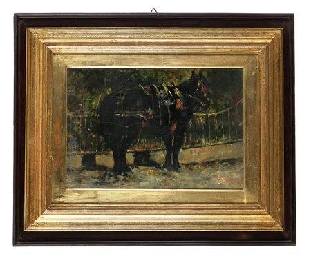 Alessandro Lupo, Cavallo Aggiogato. 1915. Olio su tavoletta. cm 25x36,8....