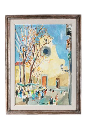 Rodolfo Marma, Piazza S. Spirito. 1971. Olio su tela. cm 70x50,5. Firmato e...