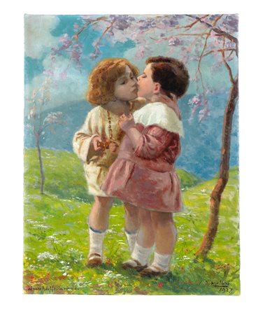 Ugo Mazzolari, Bambini. 1927. Olio su tela. cm 70x54,4. Firmato e datato in...