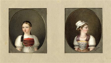 Giovanni Migliara [attribuito a], Coppia di ritratti di fanciulle su stesso...